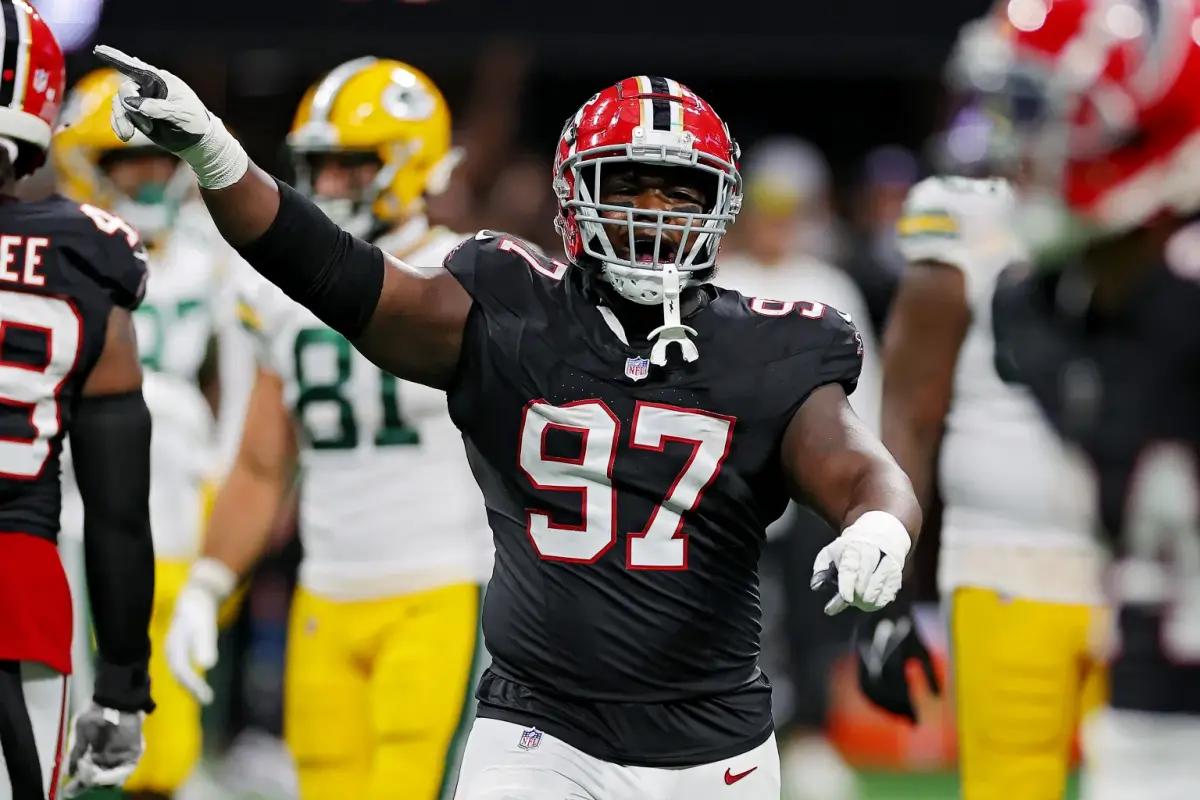 Jarrett celebrates a big play against the Green Bay Packers.